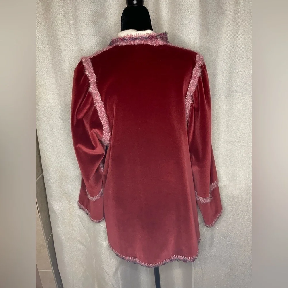 Reversable Bohemian ￼Velvet Burgundy & Off White 2 Tone Women's Jacket sz L-XL  - Picture 13 of 13